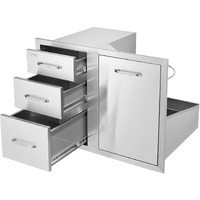 VEVOR Outdoor Kitchen Door Drawer Combo 29.5" W x 22.6" H x 21.7''D, Access Door/Triple Drawers with Propane Drawer and Adjustable Garbage Ring, Perfect for BBQ Island Patio Grill Station