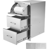 VEVOR 17W x 30H x 21D Inch Outdoor Kitchen Stainless Steel Double Access Drawers with Paper Towel Holder Combo for BBQ Island or Grill Station