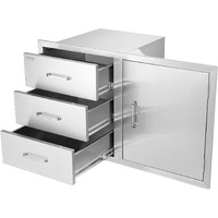 VEVOR Outdoor Kitchen Door Drawer Combo 38.1''W x 22.6''H x 20.8''D, BBQ Access Door/Triple Drawers Combo with Stainless Steel Handles, Perfect for BBQ Island Patio Grill Station
