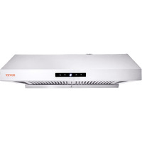 VEVOR Under Cabinet Range Hood, Dual Motors Ductless Kitchen Stove Vent, Stainless Steel Permanent Filter with 3-Speed Exhaust Fan, 2 Baffle Filters, LED Lights, Touch Control Panel, Silver (30 inch)