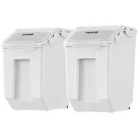 VEVOR Ingredient Storage Bin, 2 x 15L Dispenser Bin with 2 Measuring Cups, Attachable Casters and Airtight Lid, 2 Pcs/Set Dog Pet Food Storage Container, PP Material Kitchen Rice Cereal Flour Bin