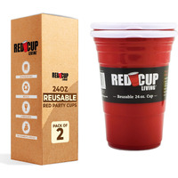 Red Cup Living Red Party Cups - Reusable Large Plastic Cups, Ideal for Parties & Travel | Leak-Proof Coffee Juice Tumbler, Christmas Gifts, BPA-Free, Dishwasher Safe (2, 24 Oz - Red)