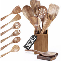 STORE INDYA 8 Piece Wooden Spoons for Cooking,Wood Kitchen Cooking Utensil Set for Nonstick Pans and Cookware | Wooden Utensil Set with Spoon Rest and Holder | Lightweight, Heat Resistant, Non Toxic