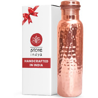 STORE INDYA 100% Pure Copper Drinking Water Bottle, 30 Oz, Handcrafted Hammered Ayurvedic Vessel with Leak-Proof Lid, Smooth Finish, Perfect for Health Benefits and Hydration