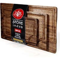 STORE INDYA Cutting Boards for Kitchen - Set of 3 Wooden Chopping Boards for Prep & Serving, Charcuterie Board, Butcher Block, Non Toxic Wood Cutting Boards ??? Large, Medium, Small ??? Gift Ready (Brown)