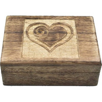 STORE INDYA Wooden Hand Carved Decorative Box with Heart Shape Carving On Top | Treasure Jewelry Organizer Keepsake Chest Trinket Holder Gifts for her Girl Women