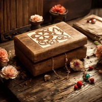 STORE INDYA Wooden Hand Carved Decorative Box with Flower Carving On Top | Treasure Box Jewelry Organizer Keepsake Box Treasure Chest Trinket Holder Watch Box Gifts for her Girl Women Mother's Day