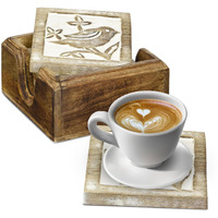Store Indya Set of 4 Wood Coasters-Rustic Finish-Water Absorbent Eco-Friendly Protects Furniture from Water Stains & Damages-Set of 5 Drink Coasters Made Wood