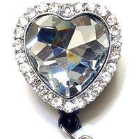 Wigspedia Bling Rhinestone Retractable Badge Reel/Id Badge Holder/Brooch/Pendant/Reels (Diamond Heart)