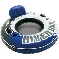 Intex 58825Ep River Run 1 Inflatable Floating Lounge: Comfortable Backrest - Built-In Cup Holders - Durable Grab Handles - All Around Grab Rope - 220Lb Weight Capacity- Blue