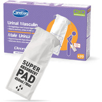 Carebag Medical Grade Male Urinal Bag With Super Absorbent Pad, 20 Count - Travel Urinal For Men - 20 Disposable Bedside Urinal Bottle Bags - Leak-Resistant