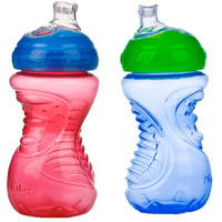 Nuby 2-Pack No-Spill Super Spout Easy Grip Cup, 10 Ounce, 6 Months +, Red And Blue