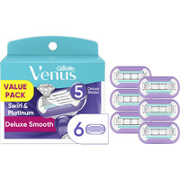 Gillette Venus Deluxe Smooth Swirl Womens Razor Blade Refills, 6 Count, Moisture Ribbon To Protect Against Irritation (Pack Of 1)