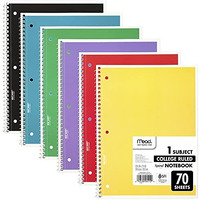 Mead Spiral Notebooks, 1 Subject, College Ruled Paper, 70 Sheets, Colored Note Books, Lined Paper, Home School Supplies For College Students & K-12, 10 1/2"" X 8   , Assorted Colors, 6 Pack (73065)