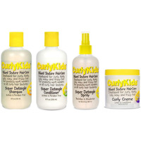 Curlykids Mixed Hair Haircare Set Super Detangling Shampoo/Conditioner 8.0 Ounce, Spray 6.0 Ounce, Curly Cr   Me Conditioner 6.0 Ounce - 4-Pack