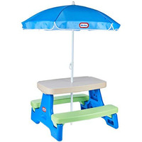 Little Tikes Easy Store Jr. Picnic Table With Umbrella - Blue / Green