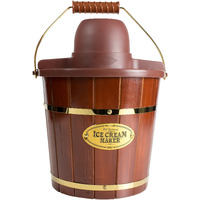 Nostalgia Electric Ice Cream Maker - Old Fashioned Soft Serve Ice Cream Machine Makes Frozen Yogurt Or Gelato In Minutes - Fun Kitchen Appliance - Vintage Wooden Style - Dark Wood - 4 Quart