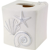 Avanti Linens - Tissue Box Cover, Sea Inspired Home Accessories, Guest Bathroom Essentials (Sequin Shells Collection)