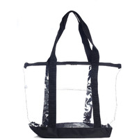 Large Clear Tote Bag With Zipper Closure (Black)