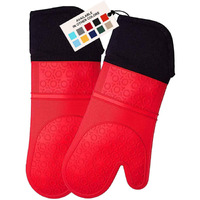 Homwe Extra Long Professional Silicone Oven Mitt, Oven Mitts With Quilted Liner, Heat Resistant Pot Holders, Flexible Oven Gloves, Red, 1 Pair, 14.7 Inch