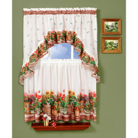 Light Filtering Printed Tier & Swag Window Curtain Set - 36 Inch Length, 57 Inch Width - Country Garden - Machine Washable Polyester Drape For Kitchen, Living, & Dining Room By Achim Home Decor