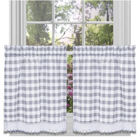 Buffalo Check Tier Pair Window Curtain Set - 58 Inch Width, 36 Inch Length - Grey & White Plaid Drapes - Light Filtering Drapes For Kitchen, Bedroom, Living & Dining Room By Achim Home Decor