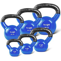 Yes4All Combo Vinyl Coated Kettlebell Weight Sets     Great For Full Body Workout And Strength Training     Vinyl Kettlebells 5 10 15 20 25 30 Lbs, Blue, K2Ky