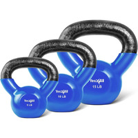 Yes4All Combo Vinyl Coated Kettlebell Weight Sets Great For Full Body Workout And Strength Training Blue, 5 10 15 Lbs