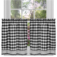 Buffalo Check Tier Pair Window Curtain Set - 58 Inch Width, 24 Inch Length - Black & White Plaid Drapes - Light Filtering Drapes For Kitchen, Bedroom, Living & Dining Room By Achim Home Decor