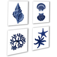 Gnosis Picture Archive Navy Blue Beach Wall Art Decor Set Of 4 Unframed Prints Coastal Home Decor