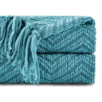Battilo Home Teal Throw Blanket For Couch, Knit Woven Turquoise Blankets Versatile For Chair, Super Soft Warm Decorative Green Blanket With Tassels For Bed Sofa, 50X60