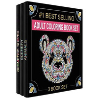 Adult Coloring Books Set - 3 Coloring Books For Grownups - 120 Unique Animals, Scenery & Mandalas Designs. Coloring Books For Adults Relaxation.