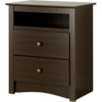 Prepac Fremont 2 Drawer Nightstand With Open Shelf, Bedside Table, Bedroom Furniture, End Table With Shelf, 16D X 2325W X 28H, Espresso, Edc-2428