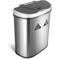 Ninestars Automatic Touchless Infrared Motion Sensor Trash Canrecycler With D Shape Silverblack Lid & Stainless Base, 18 Gal, Stainless Steel