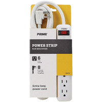Prime Wire & Cable Pb801115 6-Outlet Power Strip With 14-3 Sjt 8-Feet Cord,White