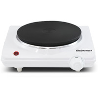 Elite Gourmet Esb-301F Countertop Single Cast Iron Burner, 1000 Watts Electric Hot Plate, Temperature Controls, Power Indicator Lights, Easy To Clean, White