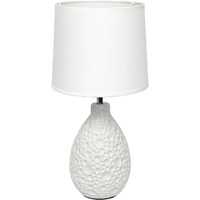 Simple Designs Lt2003-Wht Textured Stucco Ceramic Oval Table Lamp With White Fabric Shade, White