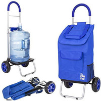 Dbest Products Trolley Dolly, Blue Foldable Shopping Cart For Groceries With Wheels And Removable Bag And Rolling Personal Handtruck, Standard