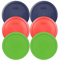 Pyrex 7402-Pc Round 6/7 Cup Storage Container Lids For Glass Bowls (2-Blue, 2-Green, 2-Red)