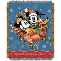 Disneys Mickey Mouse, ""Sleigh Ride"" Woven Tapestry Throw Blanket, 48"" X 60"", Multi Color