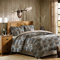 Woolrich Comforter Set, Cabin Lodge, Warm Cover For Colder Season, Modern Cottage-Inspired Down Alternative Ultra Soft Microfiber Bedding, Matching Sham, Plaid Greyblue Fullqueen 3 Piece