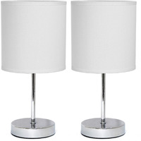 Simple Designs Lt2007-Wht-2Pk Chrome Mini Basic Table Lamp With Fabric Shade 2 Pack Set, White