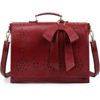 Ecosusi Women 's Briefcase Vegan Leather 15.6 Inch Laptop Bag For Work Computer Shoulder Satchel Bag With Detachable Bow, Red