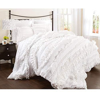 Lush Decor Belle 4 Piece Ruffled Shabby Chic Style Bed Skirt And 2 Pillow Shams, King, White