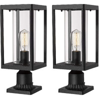 Beionxii Outdoor Post Lantern, 20Inch Large Modern Lamp Post Light Fixture Exterior Pillar Lights With Pier Mount Base, Black Cast Aluminum W/Clear Cylinder Glass - A291P-2Pk