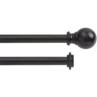 Kenney Kn75918 Ball End Standard Decorative Window Double Curtain Rod, 66-120 Adjustable Length, Matte Black Finish, 58 Diameter Steel Tubes
