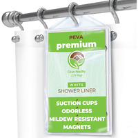 Clean Healthy Living Premium Peva White Shower Curtain Liner With Magnets & Suction Cups - 70 X 71 In. Long