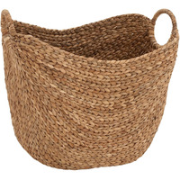 Deco 79 Seagrass Handmade Large Woven Storage Basket With Ring Handles, 20 X 18 X 19, Brown