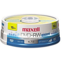Maxell 635117 Dvd-Rw Discs, 4.7Gb, 2X, Spindle, Gold, 15/Pack