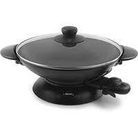 Aroma Housewares Aew-306 Electric Wok With Tempered Glass Lid Easy Clean Nonstick, Cooking Chopsticks, Tempura And Steaming Racks, Professional Model, Black